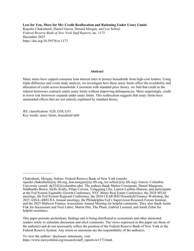 纽约联储：少为你，多为我：高利贷限额下的信贷再分配和配给（英文版）_第2页