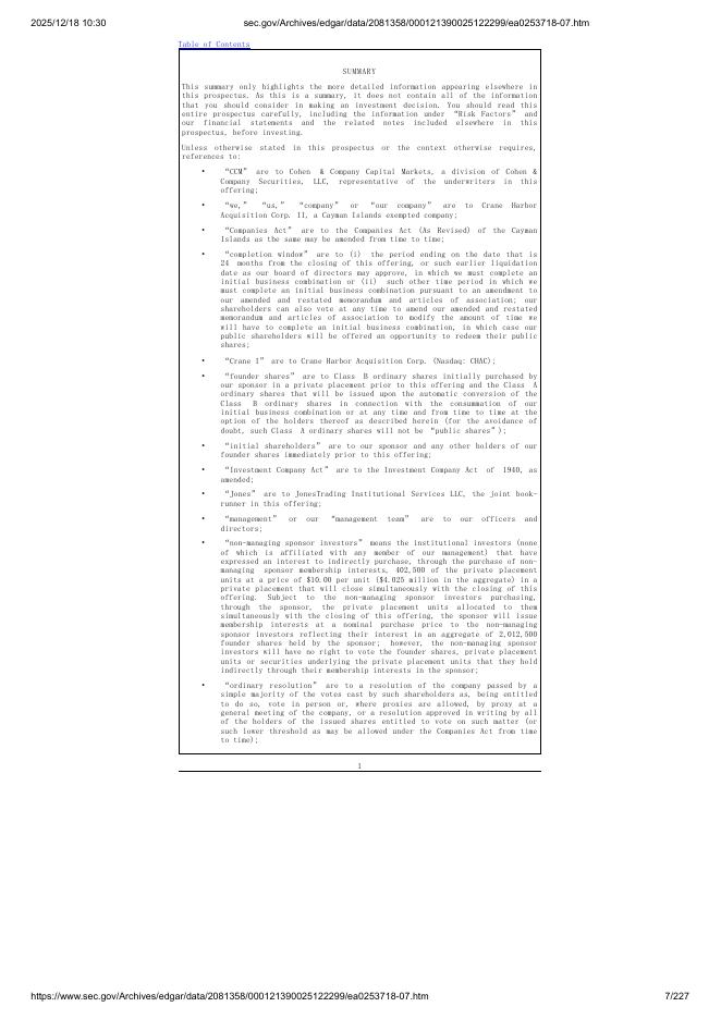 Crane Harbor Acquisition Corp. II美股纳斯达克IPO上市招股说明书_第7页