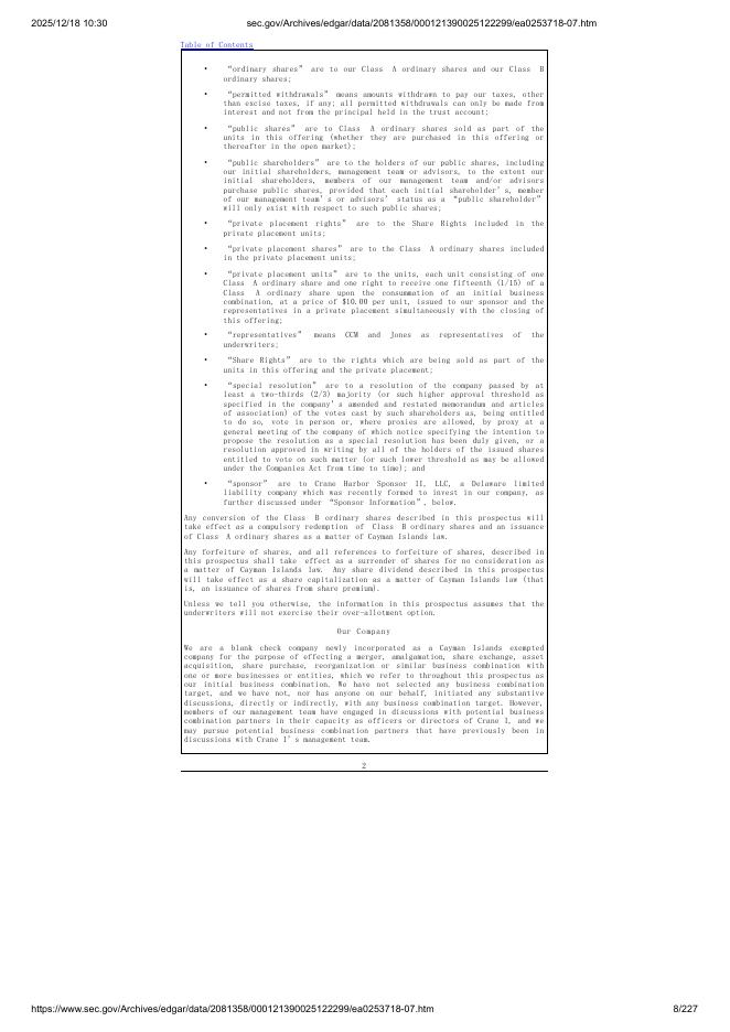 Crane Harbor Acquisition Corp. II美股纳斯达克IPO上市招股说明书_第8页