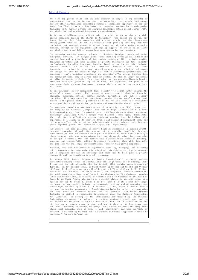 Crane Harbor Acquisition Corp. II美股纳斯达克IPO上市招股说明书_第9页