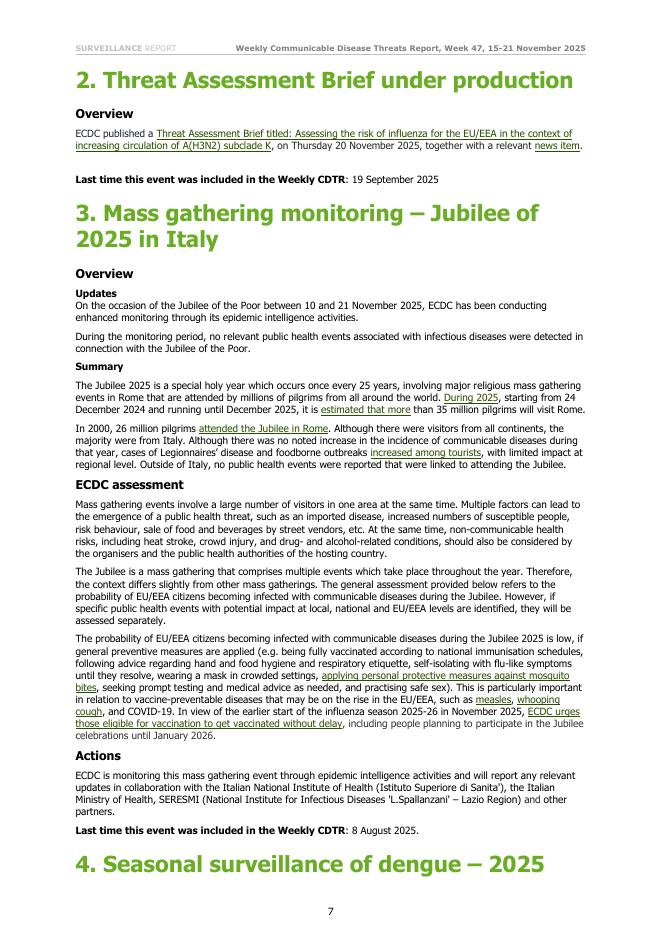 欧洲疾控中心：传染病威胁报告（2025年11月15日至21日，第47周）（英文版）_第7页