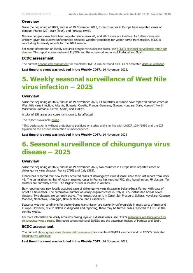 欧洲疾控中心：传染病威胁报告（2025年11月15日至21日，第47周）（英文版）_第8页