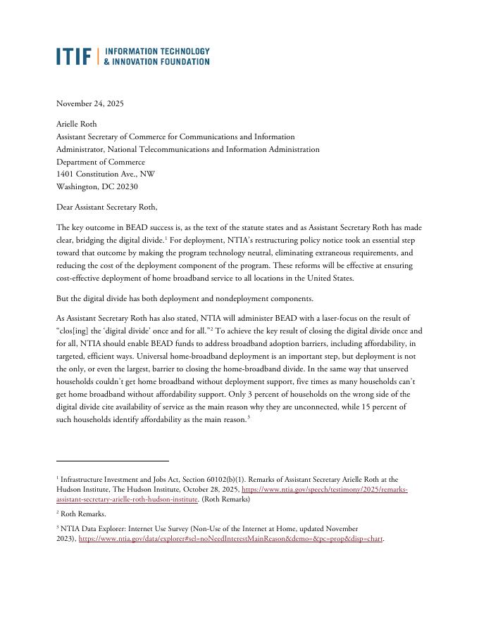 ITIF：2025年致NTIA副国务卿Roth的信：通过BEAD弥合数字鸿沟报告（英文版）海报