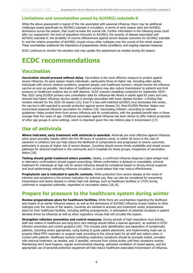 欧洲疾控中心：2025年评估欧盟/欧洲经济区流感风险，在A（H3N2）亚型K的传播增加的背景下报告（英文版）_第6页