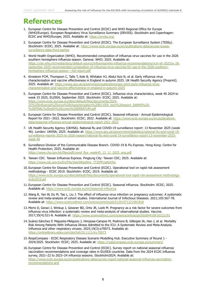 欧洲疾控中心：2025年评估欧盟/欧洲经济区流感风险，在A（H3N2）亚型K的传播增加的背景下报告（英文版）_第8页