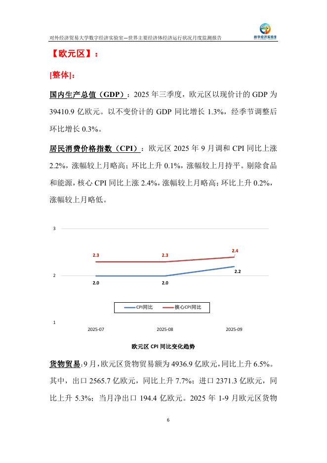 对外经济贸易大学：世界主要经济体经济运行状况月度监测报告（2025年9月）_第6页