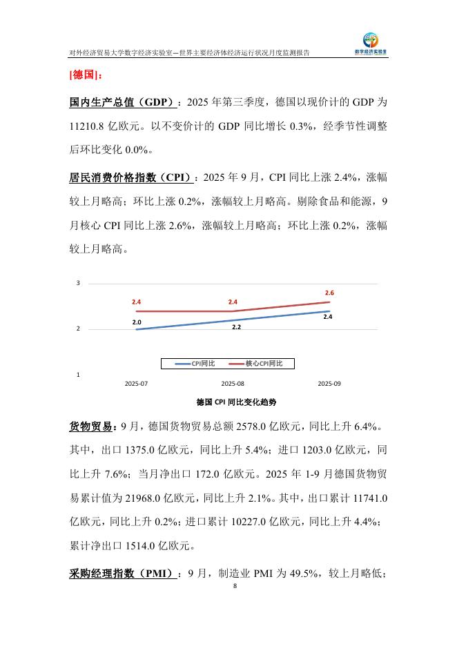 对外经济贸易大学：世界主要经济体经济运行状况月度监测报告（2025年9月）_第8页