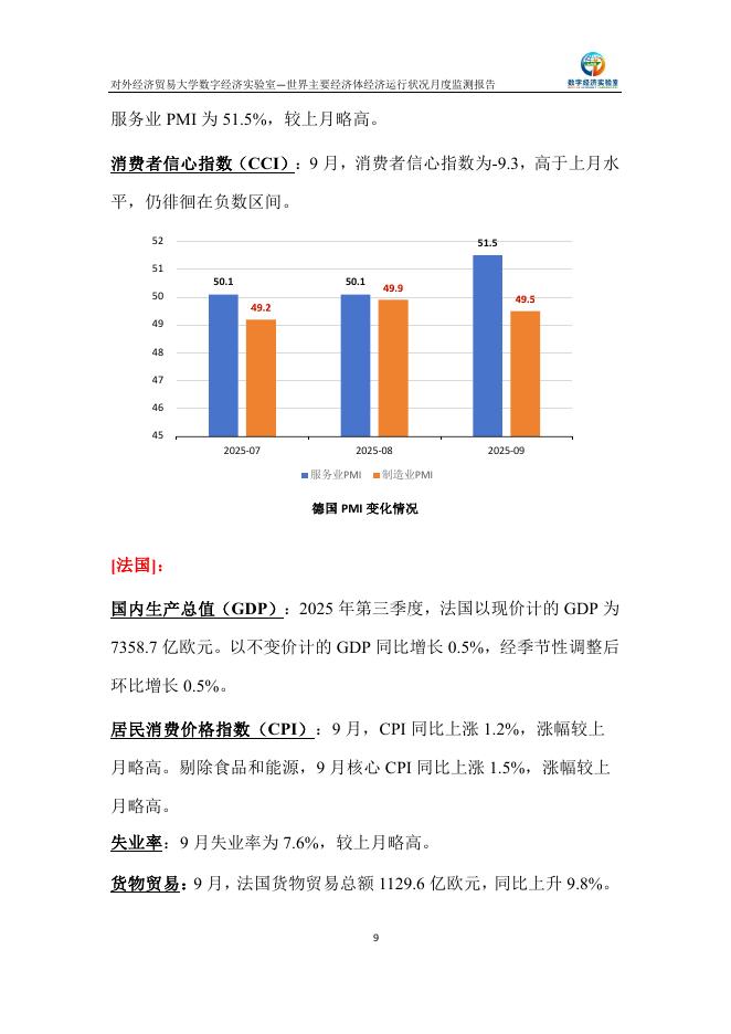对外经济贸易大学：世界主要经济体经济运行状况月度监测报告（2025年9月）_第9页
