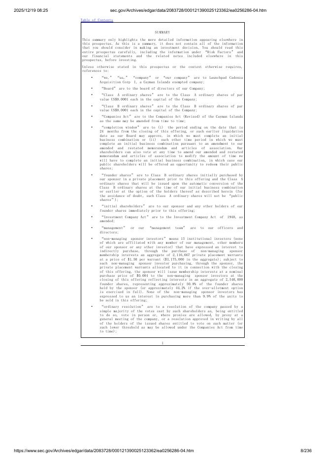 Launchpad Cadenza Acquisition Corp I美股纳斯达克IPO上市招股说明书_第8页