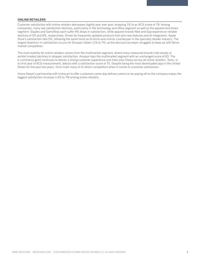 ACSI：2025年美国零售与消费者物流满意度报告（英文版）_第9页