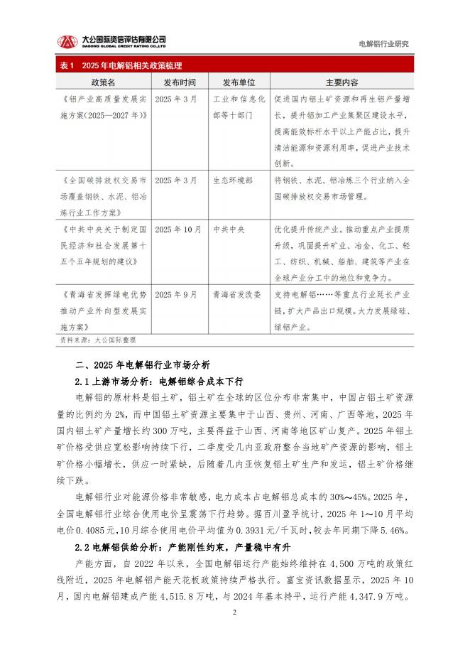 大公国际资信评估有限公司：2025年电解铝行业运行研究报告_第2页