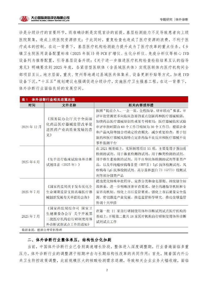 大公国际资信评估有限公司：2025年“十五五”规划驱动分级诊疗深化，引领体外诊断行业价值重塑报告_第2页