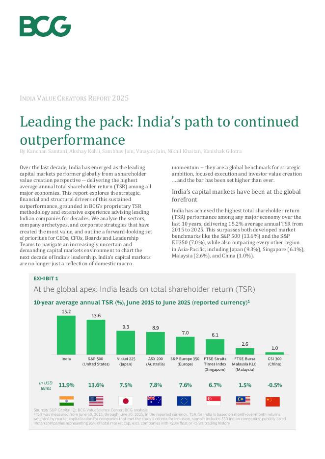BCG波士顿咨询：2025年印度价值创造者报告：印度持续领先之路（英文版）海报