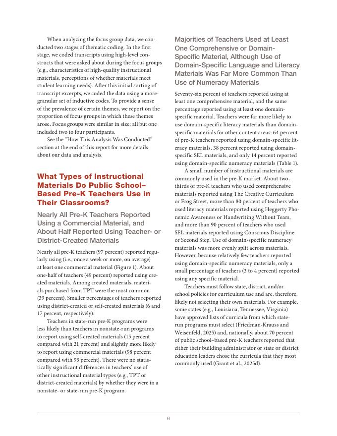 Rand兰德：2025年美国公立学校学前班教师教学材料的选用与整合研究报告（英文版）_第6页