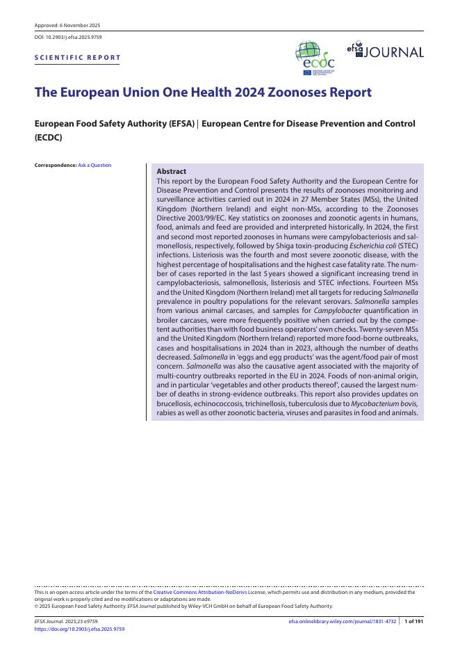 欧洲疾控中心：人畜共患病流感：2024年流行病学年度报告（英文版）海报
