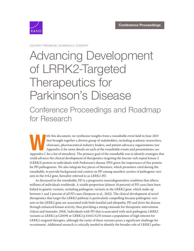 Rand兰德：2025年推进LRRK2靶向治疗帕金森病的研究进展-会议记录和研究路线图（英文版）海报