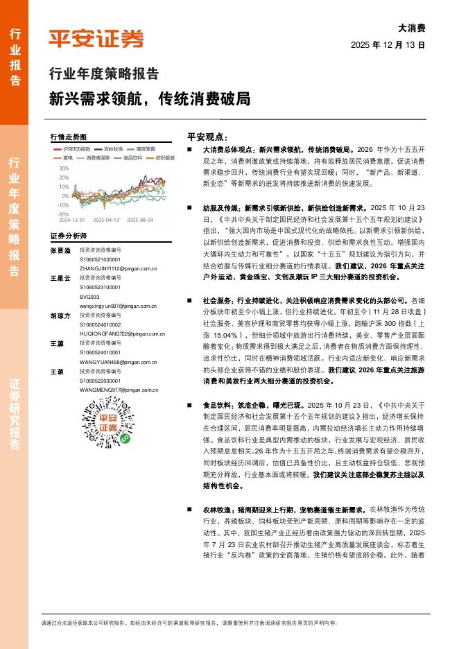 平安证券：大消费行业年度策略报告：新兴需求领航，传统消费破局海报