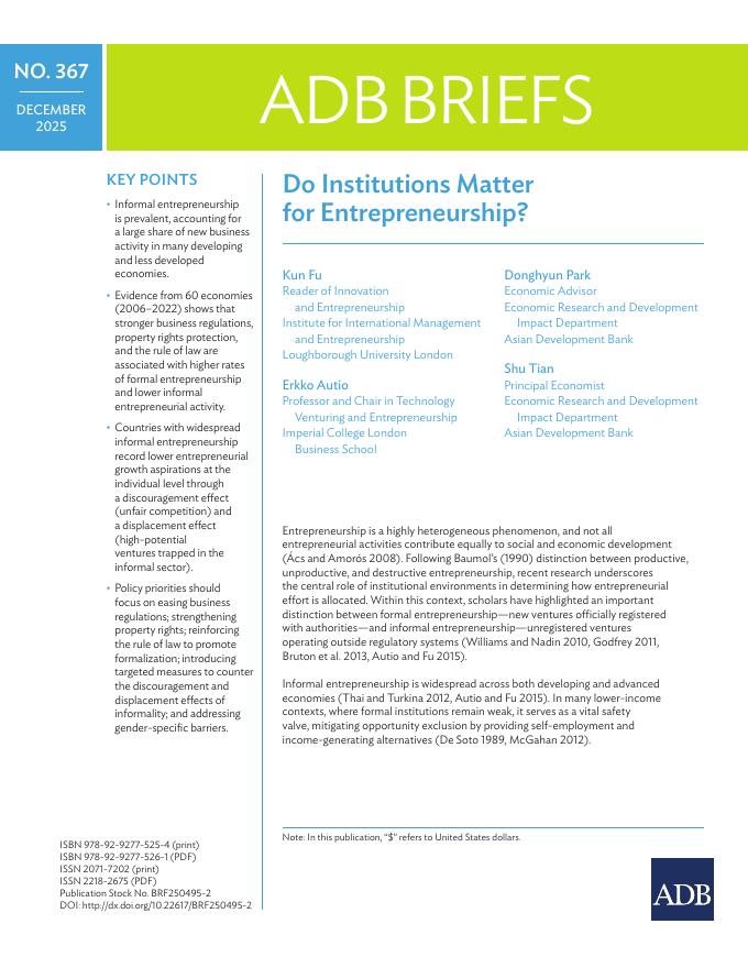 ADB亚洲开发银行：2025年制度对创业重要吗？（英文版）海报