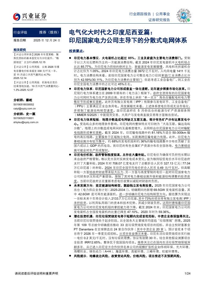 兴业证券：电气化大时代之印度尼西亚篇：印尼国家电力公司主导下的分散式电网体系海报