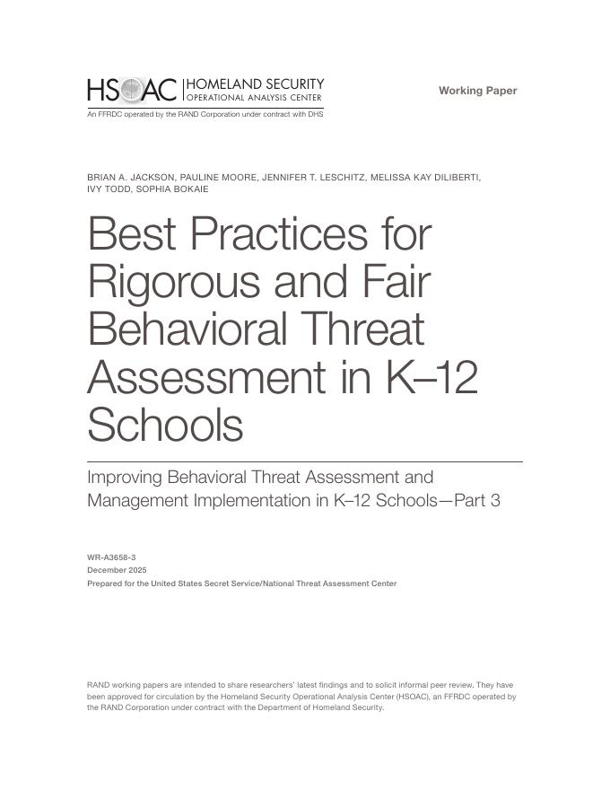 Rand兰德：2025年K-12学校严格且公正的行为威胁评估最佳实践报告（英文版）海报
