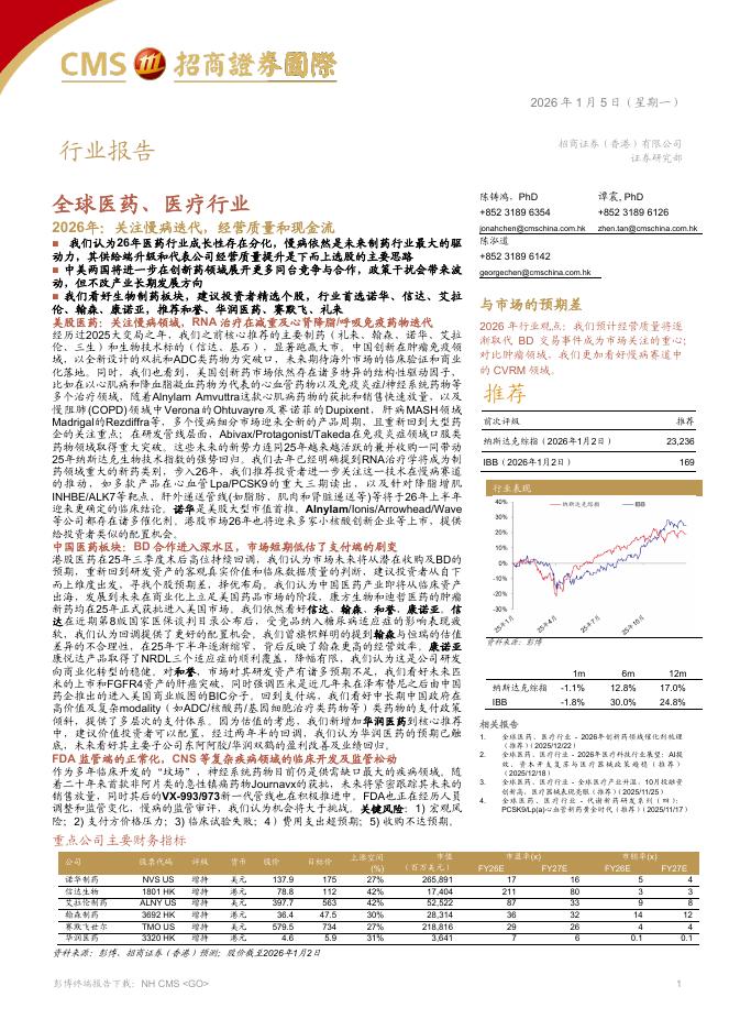 招商证券国际：全球医药、医疗行业——2026年-关注慢病迭代，经营质量和现金流海报