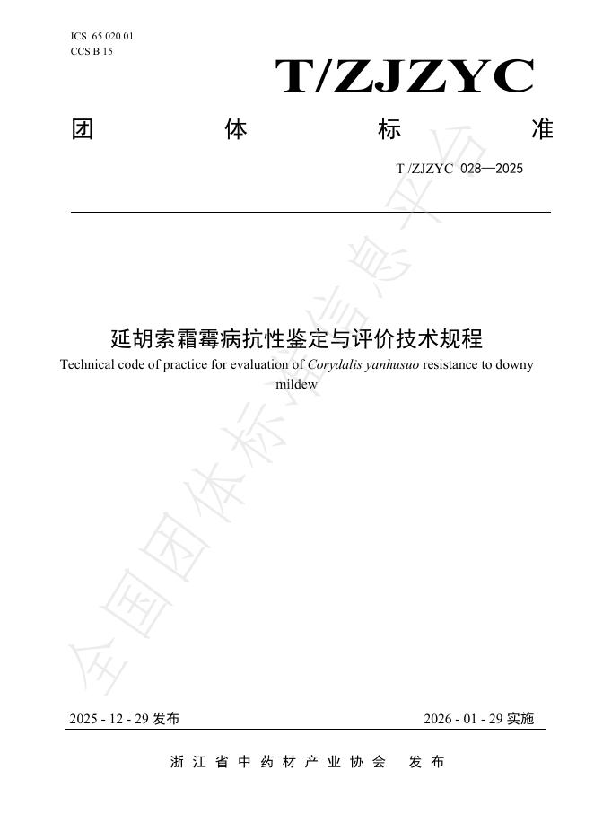 T/ZJZYC 028-2025 延胡索霜霉病抗性鉴定与评价技术规程