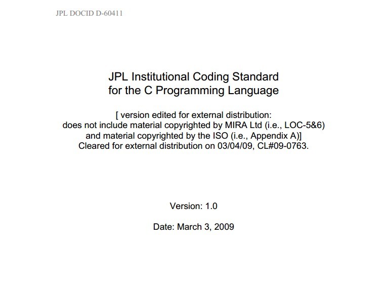 JPL Institutional Coding Standard for the C Programming Language