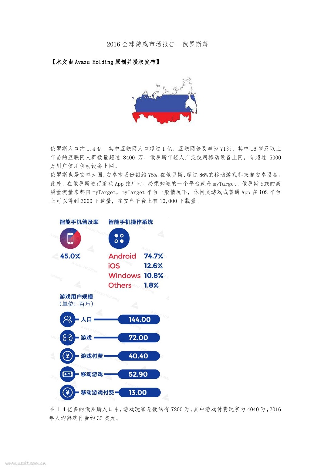 Avazu Holding：2016全球游戏市场报告之俄罗斯篇
