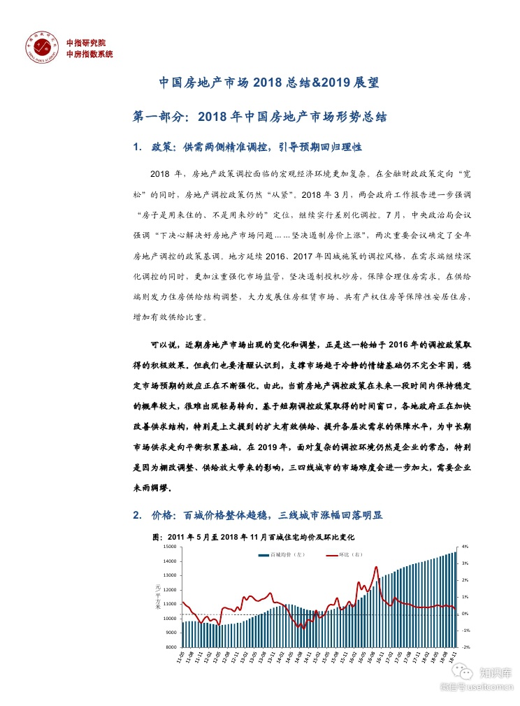 中指研究院：中国房地产市场2018总结&2019展望