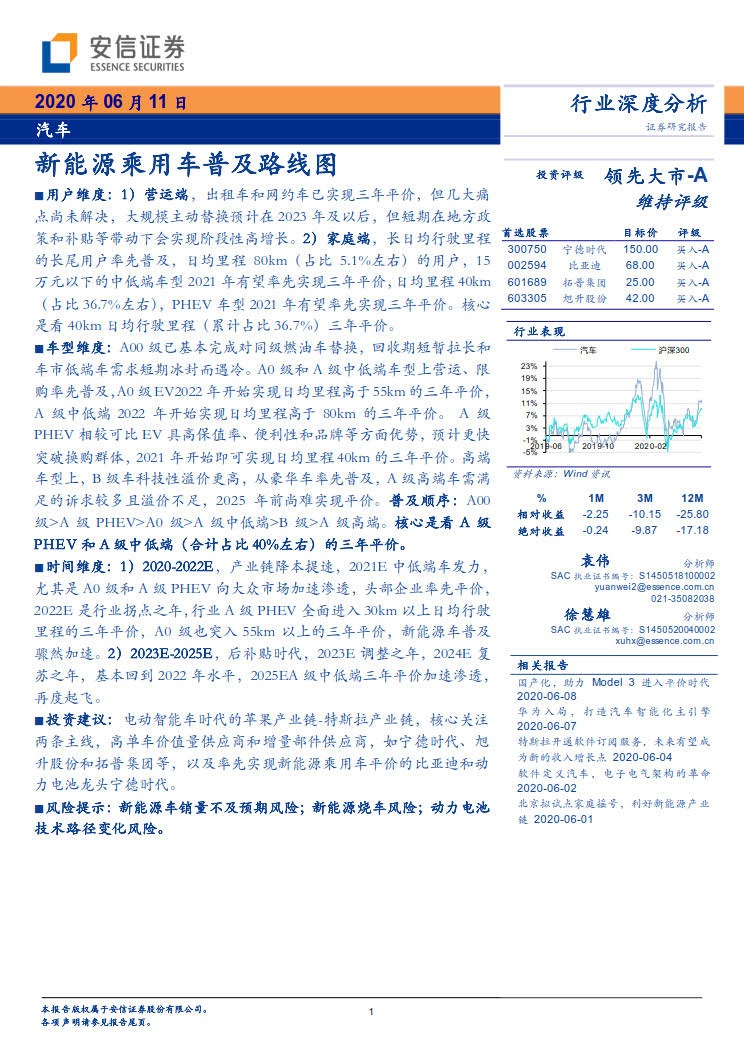 安信证券：新能源乘用车普及路线图
