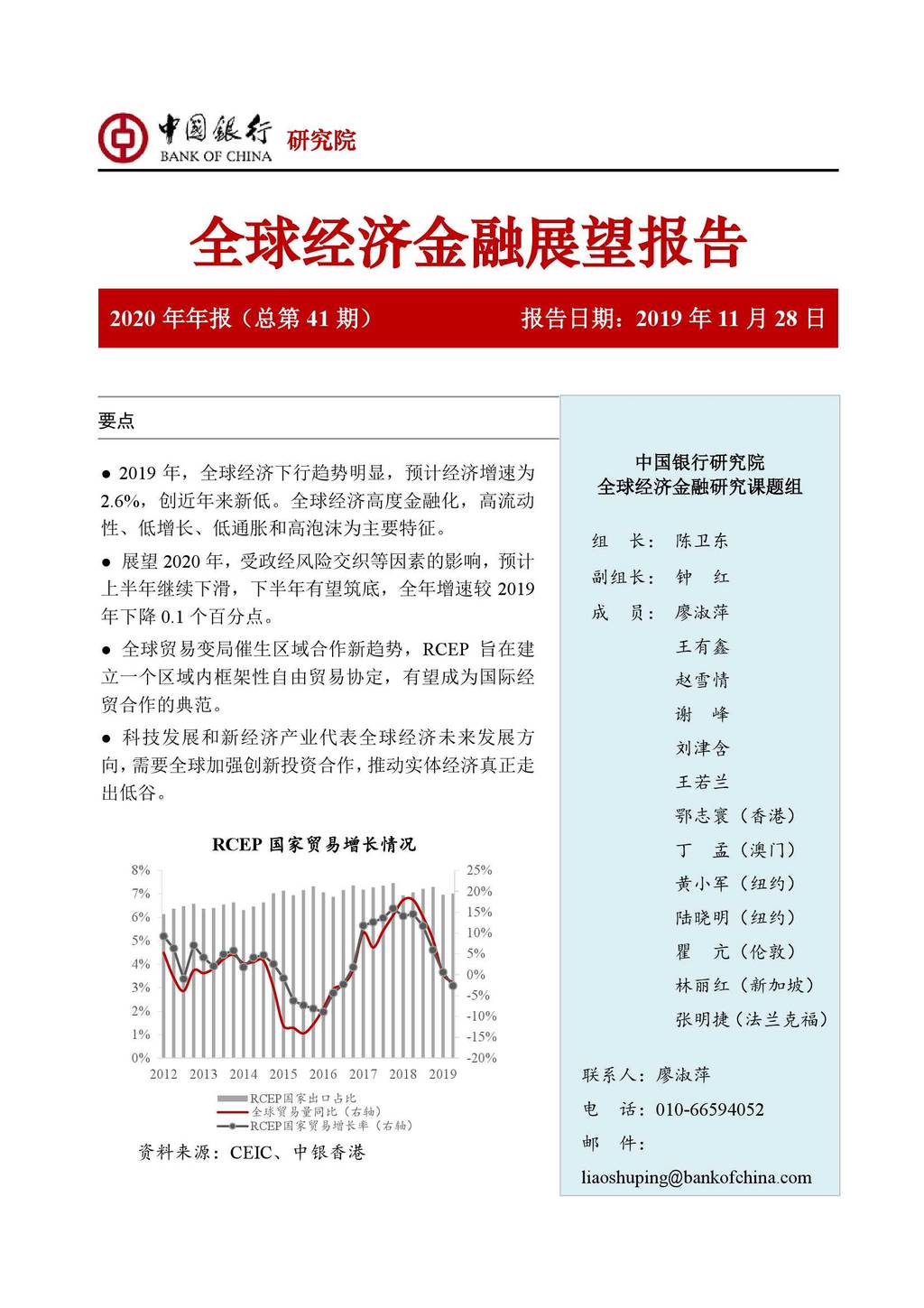 中国银行：2020年度全球经济金融展望报告