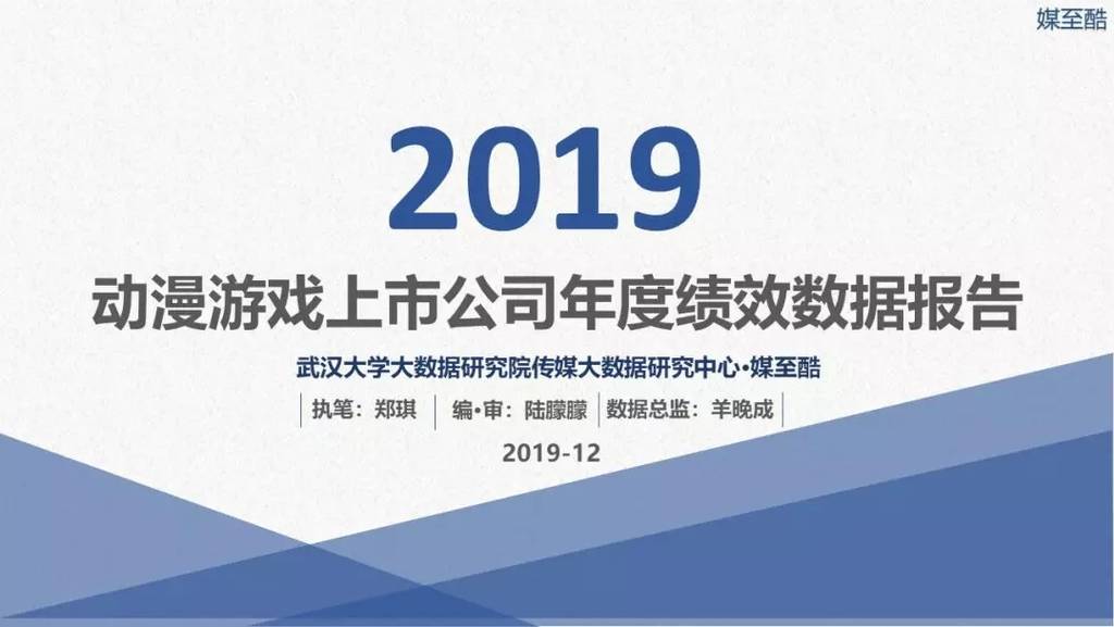 媒至酷：2019动漫游戏上市公司年度绩效数据报告