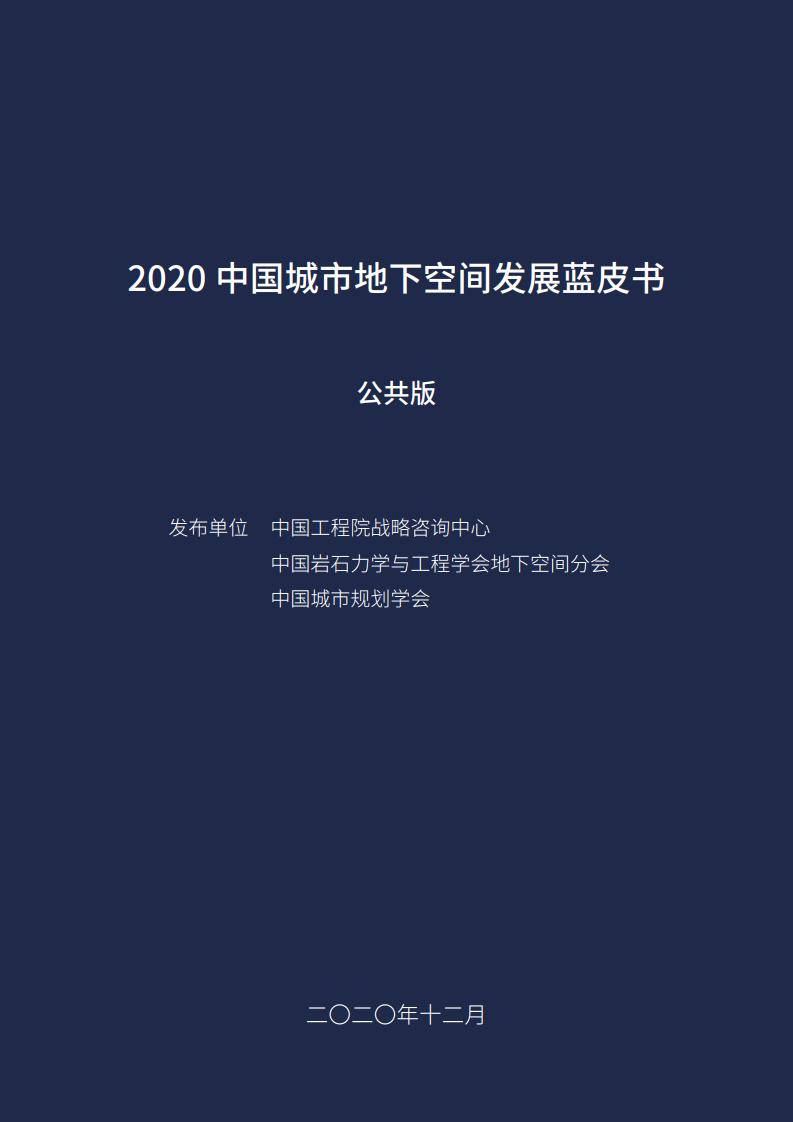 中国工程院战略咨询中心&中国城市规划协会：2020中国城市地下空间发展蓝皮书