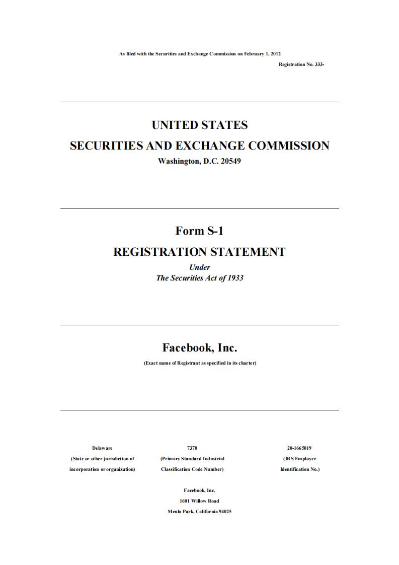 Facebook 2012年IPO招股说明书（英文版）