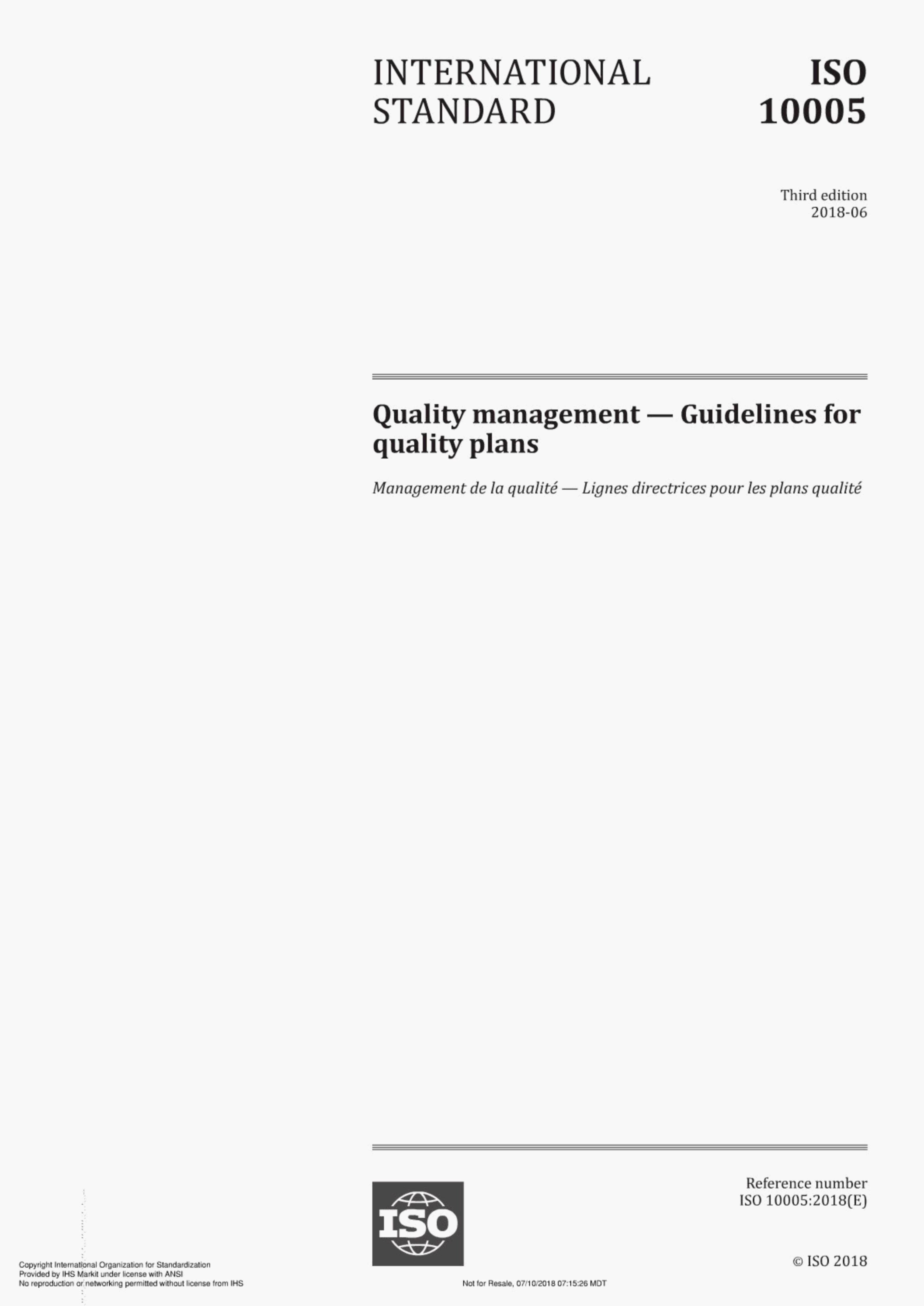 ISO 10005:2018(E)Quality management-Guidelines for quality plans