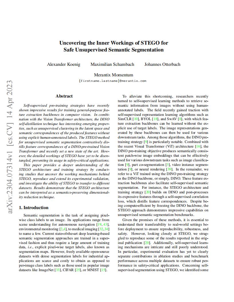 揭示 STEGO 的内部工作机理，以实现安全的无监督语义分割（英文版）