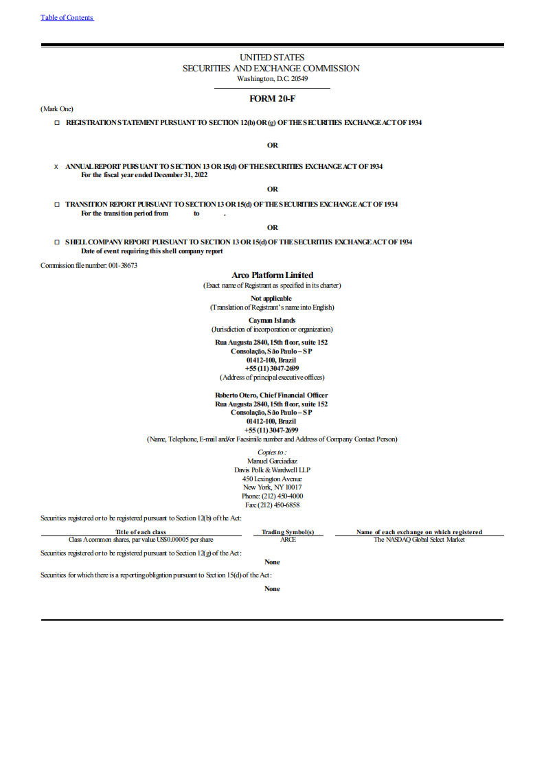 Arco Platform Limited（ARCE）2022财年年度报告（英文版）