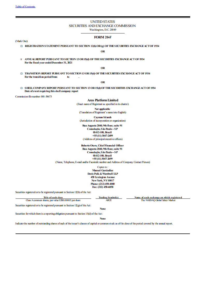 Arco Platform Limited（ARCE）2021财年年度报告（英文版）