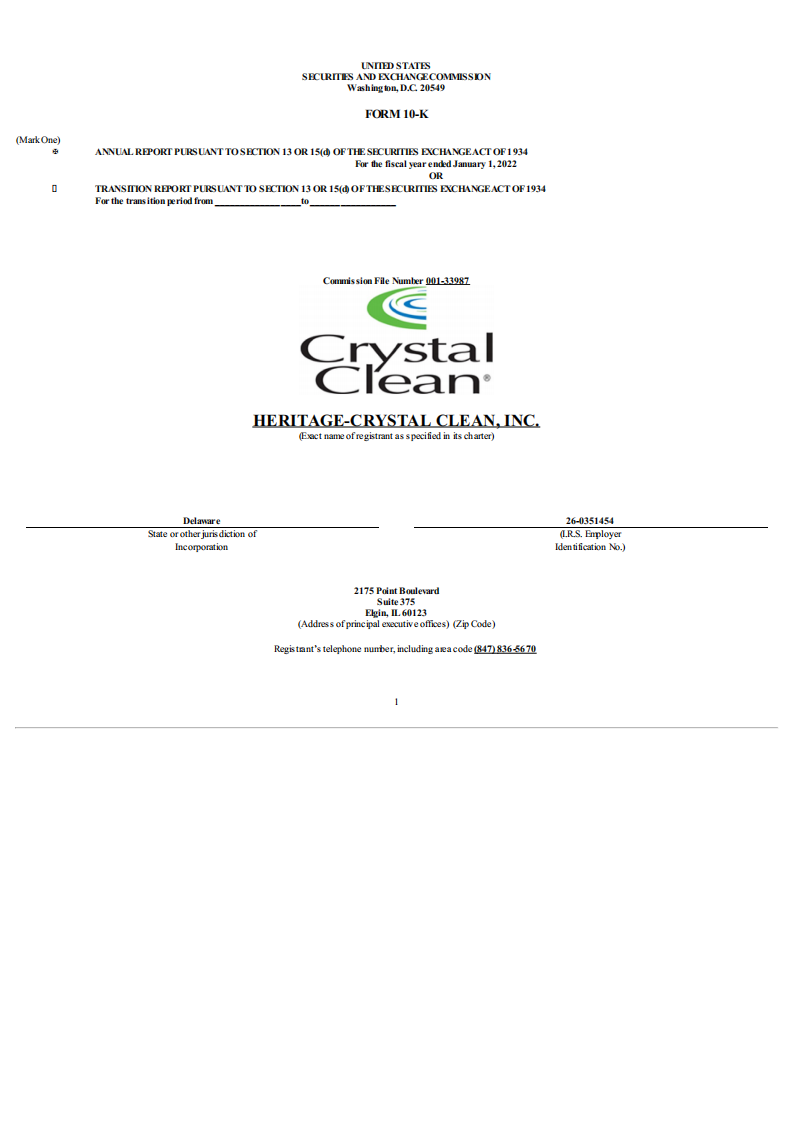 Heritage Crystal Clean Inc.（HCCI）2021财年年度报告（英文版）