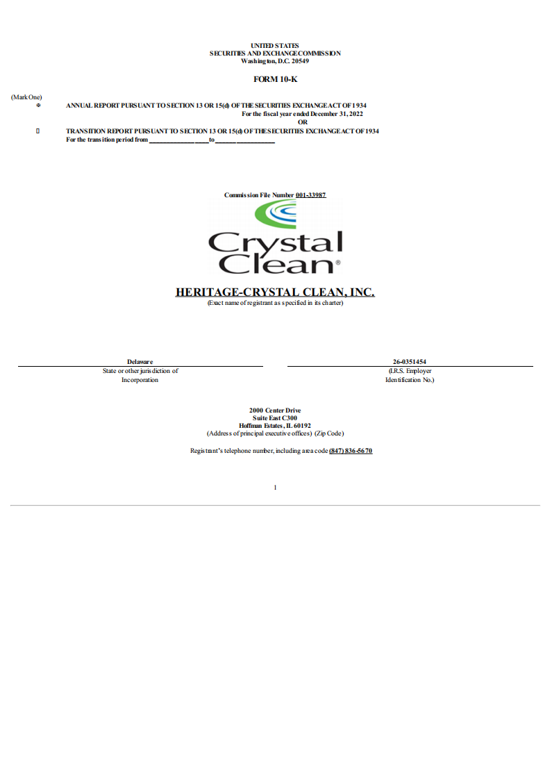 Heritage Crystal Clean Inc.（HCCI）2022财年年度报告（英文版）