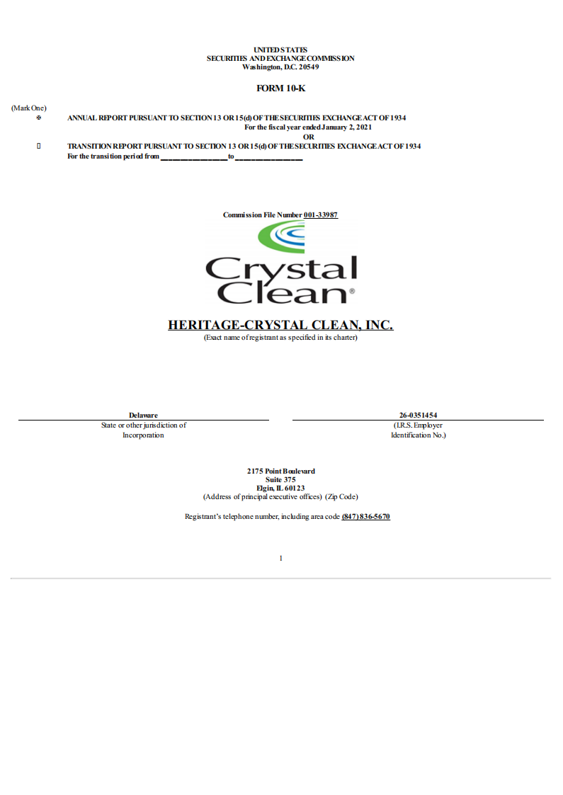 Heritage Crystal Clean Inc.（HCCI）2020财年年度报告（英文版）