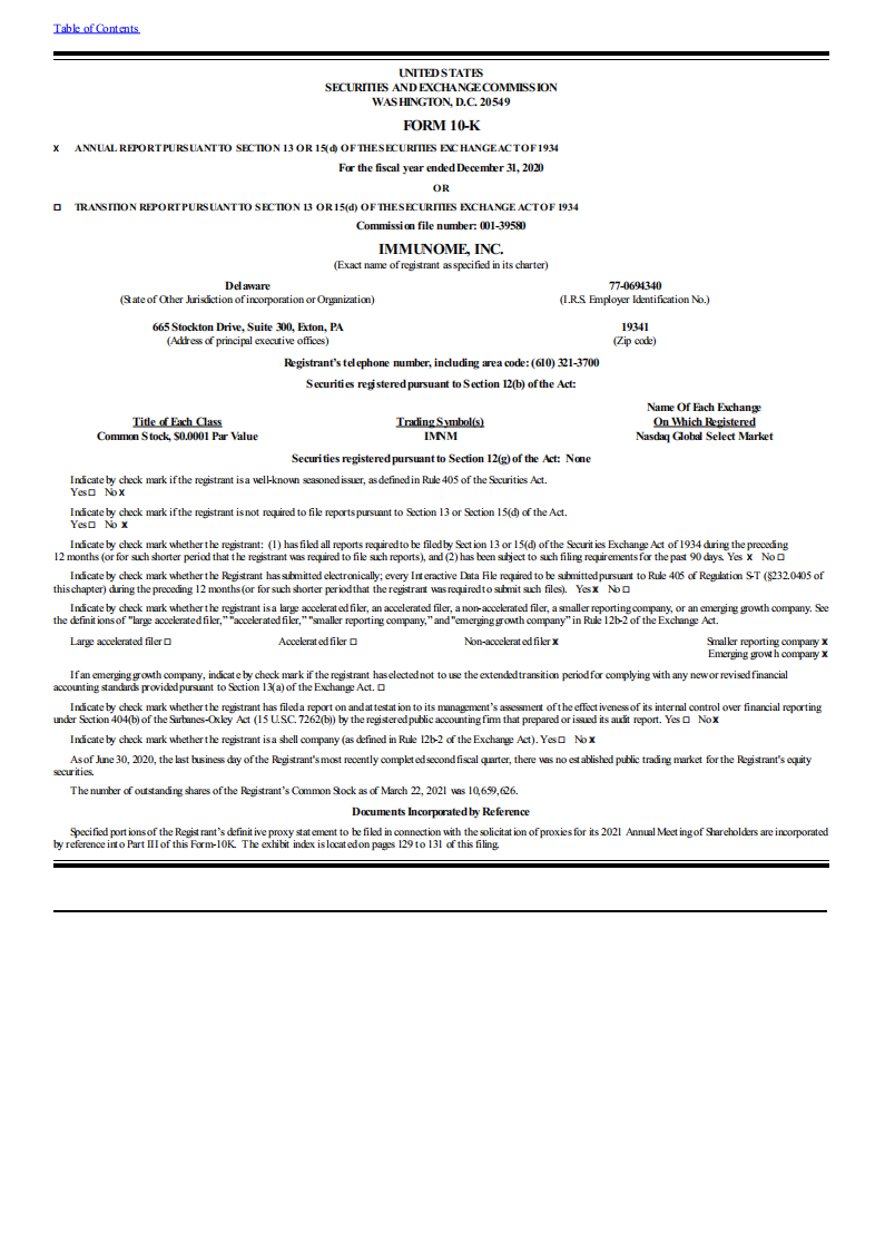 Immunome,Inc.（IMNM）2020财年年度报告（英文版）