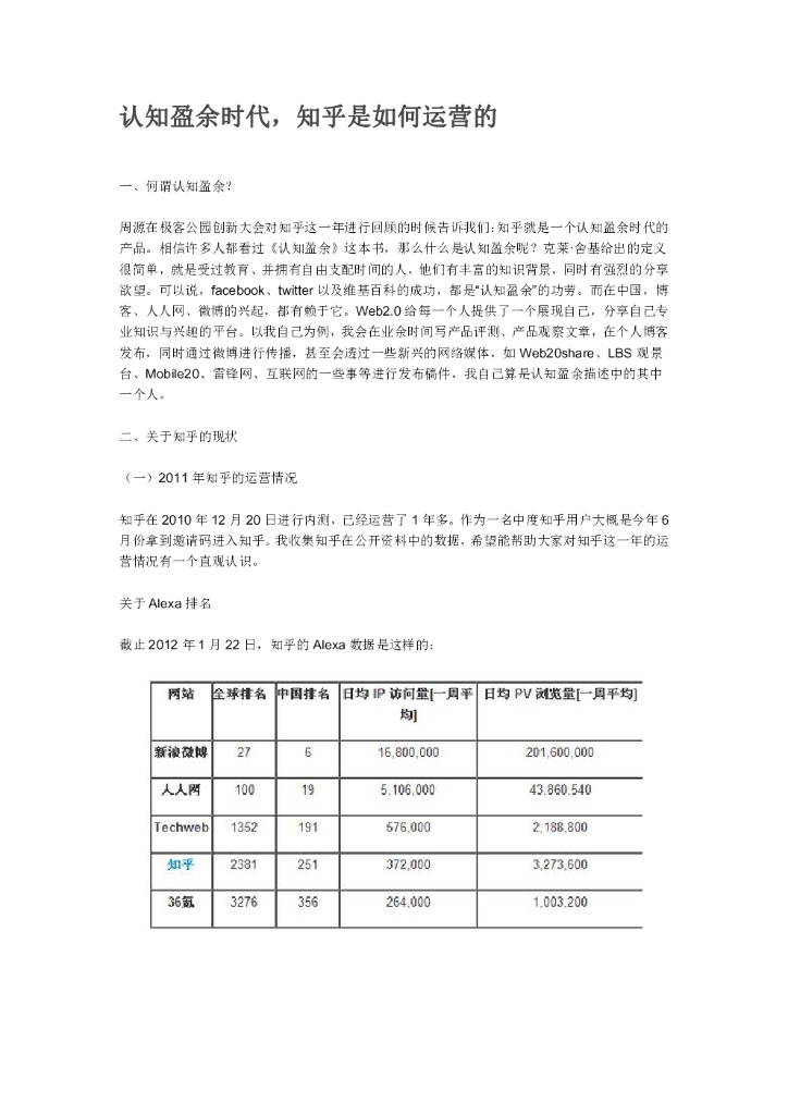 认知盈余时代，知乎是如何运营的