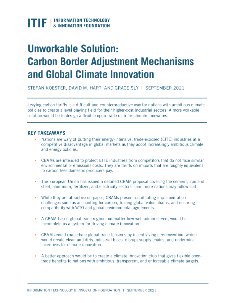 ITIF：不可行的解决方案：碳边界调整机制和全球气候创新（英文版）