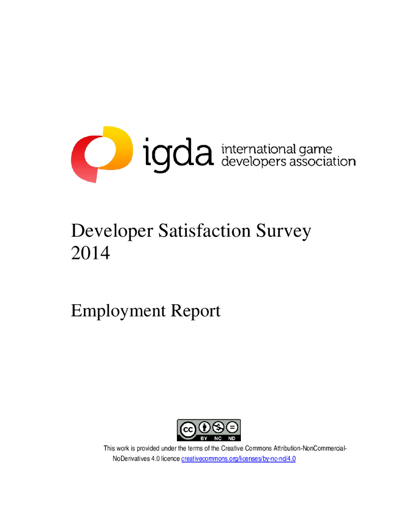 IGDA：2014年全球开发者满意度调查——就业报告（英文版）