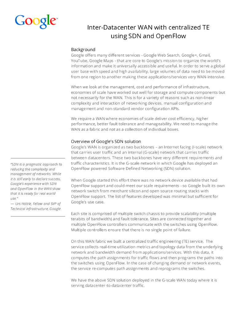 Google：基于OpenFlow的数据中心到数据中心WAN网络（英文版）