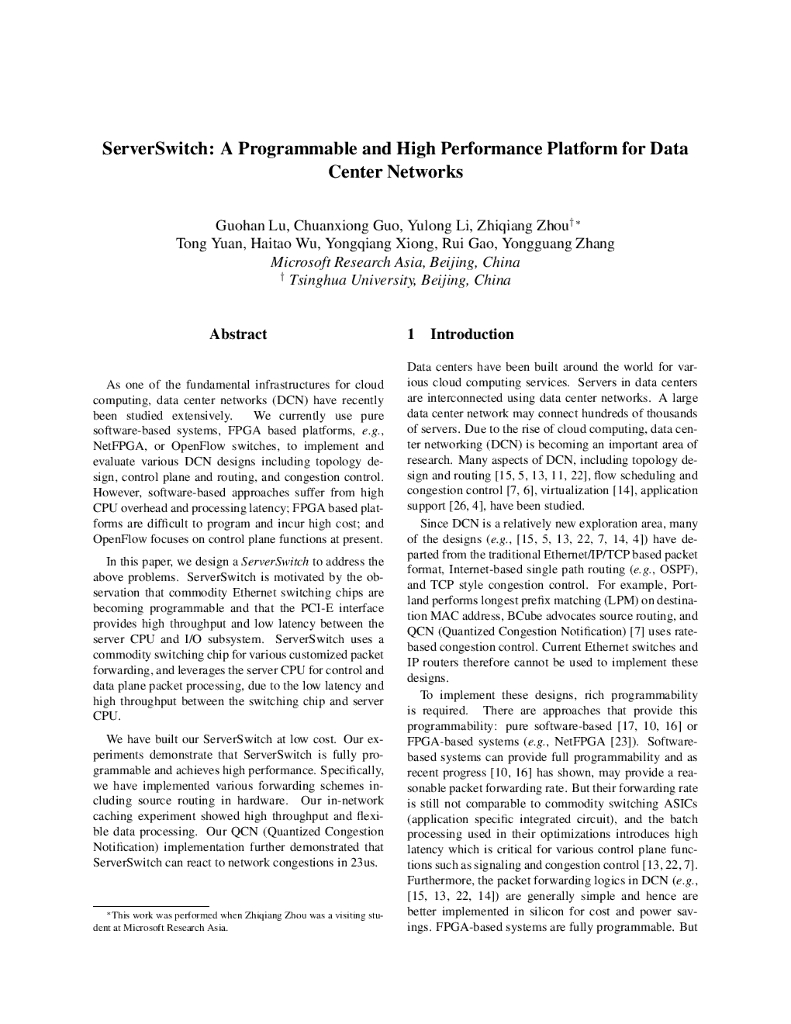 ServerSwitch：数据中心网络的可编程和高性能平台