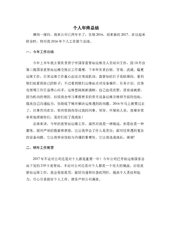 个人年终总结2017