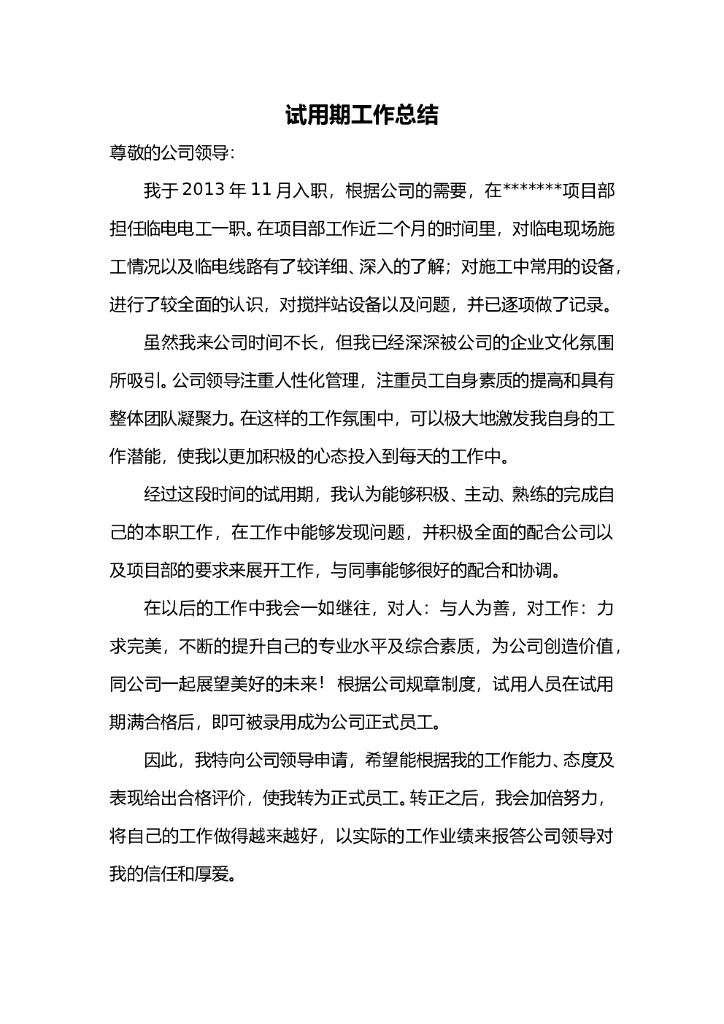 试用期工作总结
