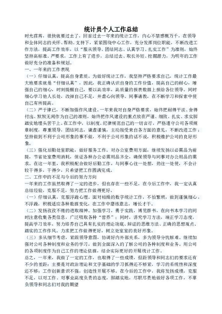 统计员个人工作总结